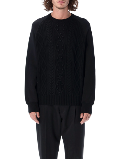 Shop Neil Barrett Cable-knit Hybrid Raglan Crewneck In Black Black
