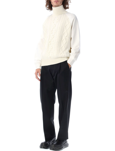 Shop Neil Barrett Hybrid Cable-knit Rollneck Sweater In White