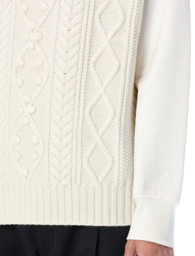 Shop Neil Barrett Hybrid Cable-knit Rollneck Sweater In White