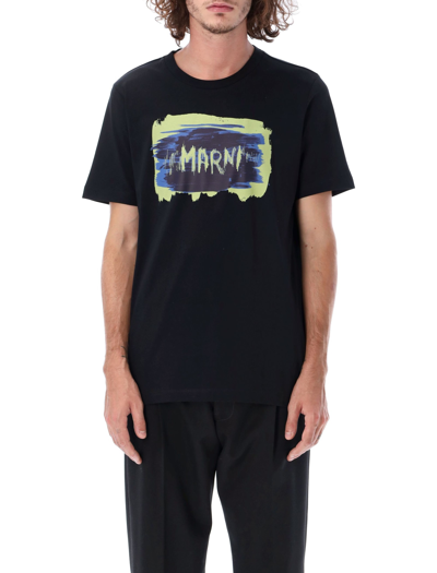 Shop Marni Painted Logo T-shirt In Black