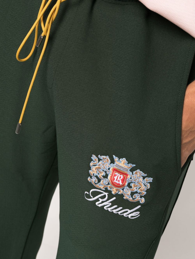 Rhude Logo-embroidered Tapered Stretch-woven Jogging Bottoms In 0480 Forest