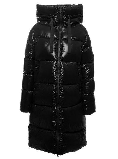 Shop Save The Duck Isabel Long Laquè Puffer In Black