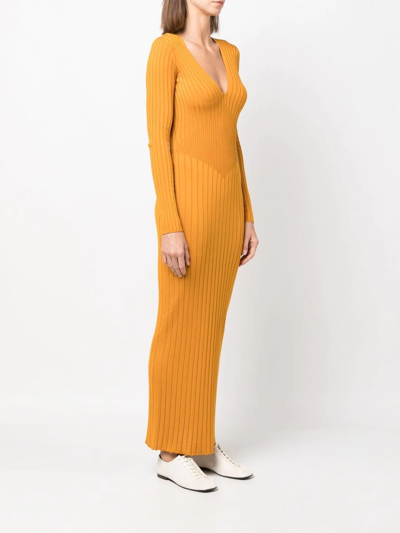 Shop Khaite Nicolai Ribbed-knit Maxi Dress In Neutrals