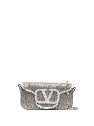 Shop Valentino Loco Embroidered Shoulder Bag In Silver