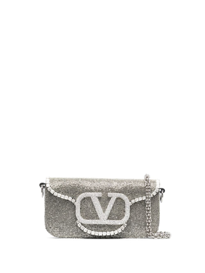 Locò VLOGO small embellished suede and metallic leather shoulder bag