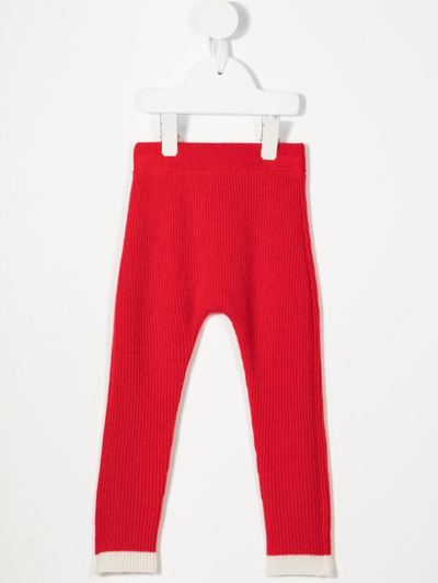 Shop Cashmere In Love Contrast-trim Cashmere Leggings In Red