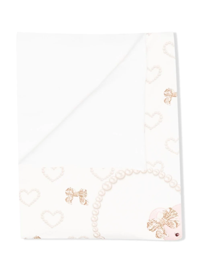 Shop Monnalisa Teddy-bear Print Detail Blanket In White