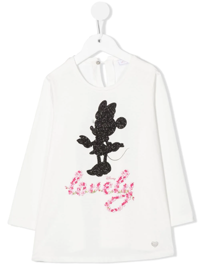 Shop Monnalisa Lovely Minnie Mouse Long-sleeve T-shirt In White