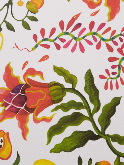 La Doublej Floral-print Wood Tray In White