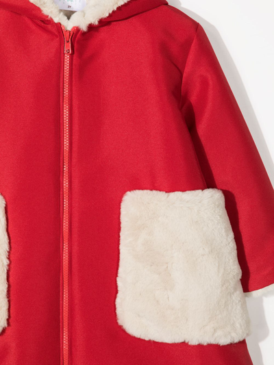 Shop Eshvi Contrast-panel Hooded Raincoat In Red