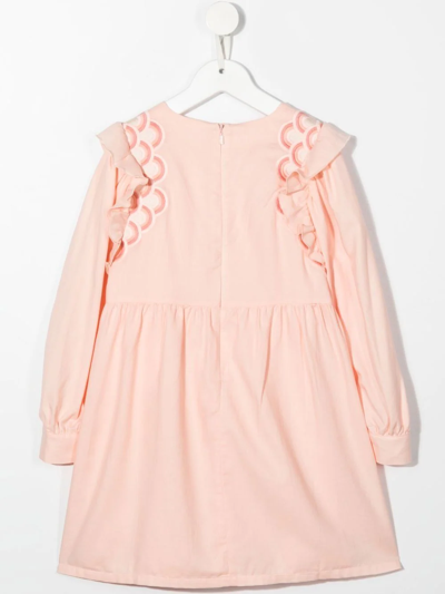 Shop Chloé Embroidered-scallop Midi Dress In Pink