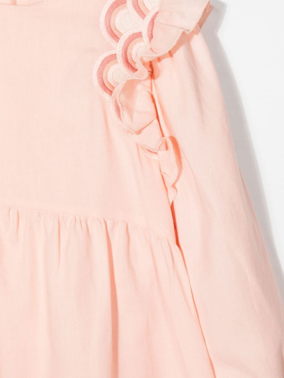 Shop Chloé Embroidered-scallop Midi Dress In Pink