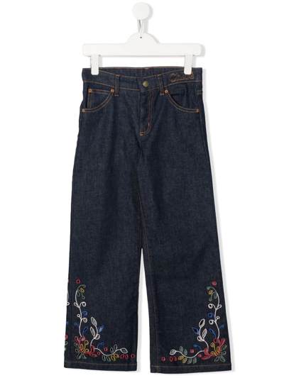 Shop Chloé Floral-embroidered Jeans In Blue