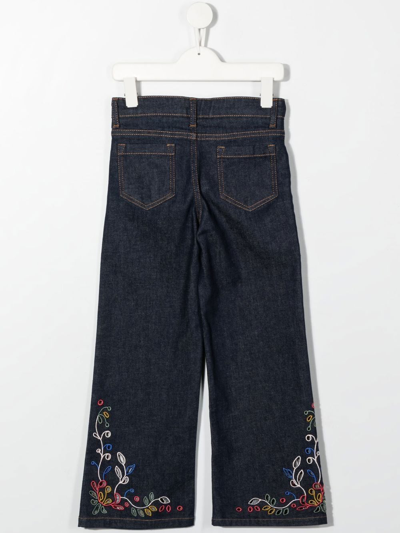 Shop Chloé Floral-embroidered Jeans In Blue