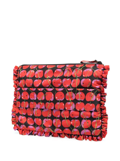 Shop La Doublej Cherry-print Clutch Bag In Black