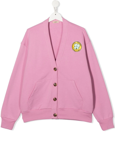 Shop N°21 Teen Logo-patch V-neck Cardigan In Pink