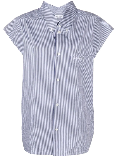 Shop Balenciaga Raw-cut Striped Swing Shirt In Blue