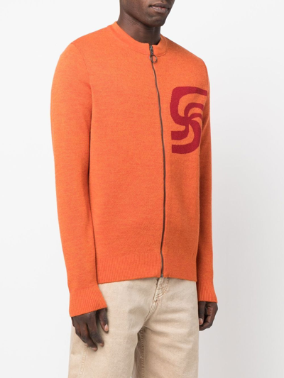 Shop Soulland Patterned Zip-up Cardigan In Orange