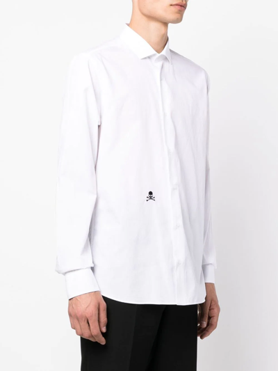 Shop Philipp Plein Embroidered-skull Button-up Shirt In White