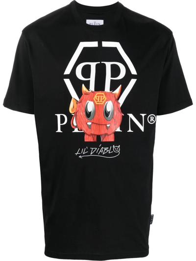 Philipp Plein Monster Logo Graphic T-shirt In Black