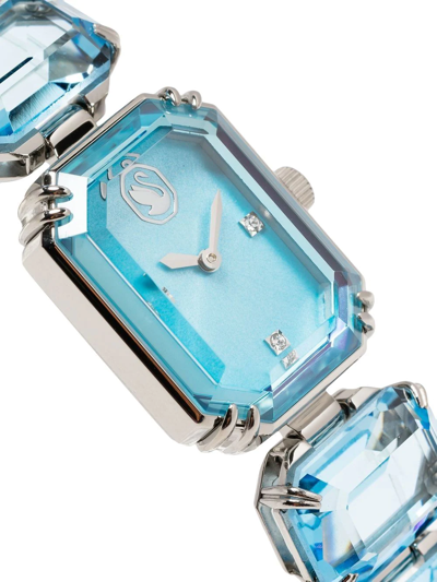 Shop Swarovski Octagon Cut Quartz Watch In Blue