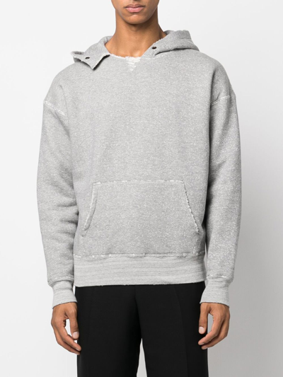 Saint Laurent Ysl Universite Distressed Grey Hoodie In Grey