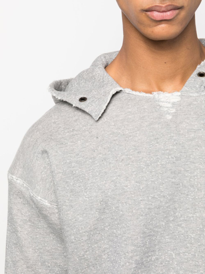 Saint Laurent Ysl Universite Distressed Grey Hoodie In Grey