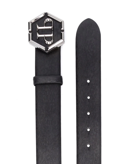 Shop Philipp Plein Hexagon Logo-buckle Leather Belt In Black