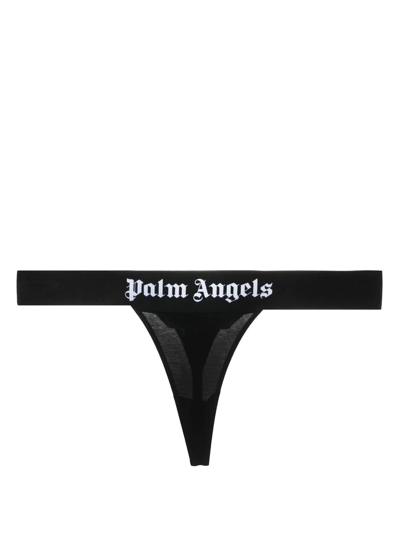 Shop Palm Angels Logo-trim Stretch-cotton Thong In Black