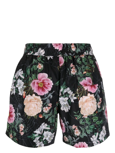 Shop Palm Angels Spring Floral-print Swim Shorts In Black