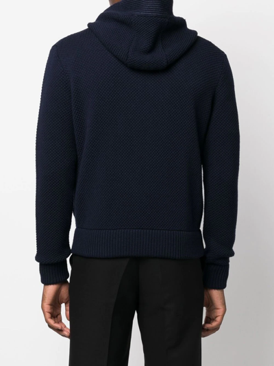 Shop Giorgio Armani Knitted Zip-up Hoodie In Blue
