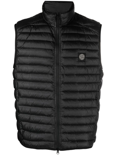 Shop Stone Island Compass-patch Feather-down Gilet In Black