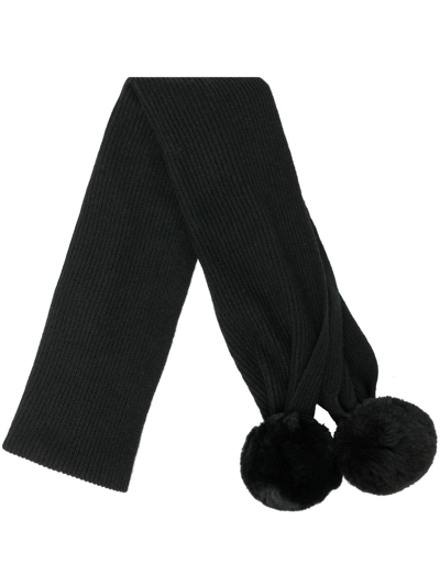 Shop N•peal Pompom-detail Cashmere Scarf In Black