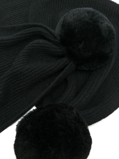Shop N•peal Pompom-detail Cashmere Scarf In Black