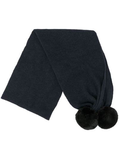 Shop N•peal Pompom-detail Cashmere Scarf In Blue