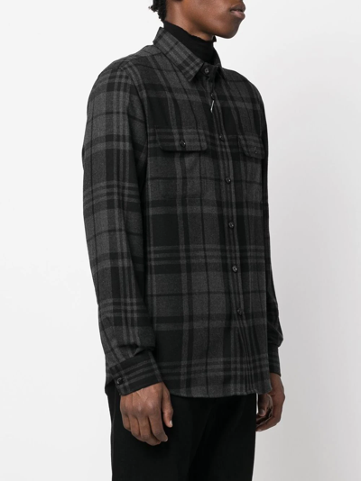 Shop Ralph Lauren Purple Label Glen-check Wool-cashmere Shirt In Grey