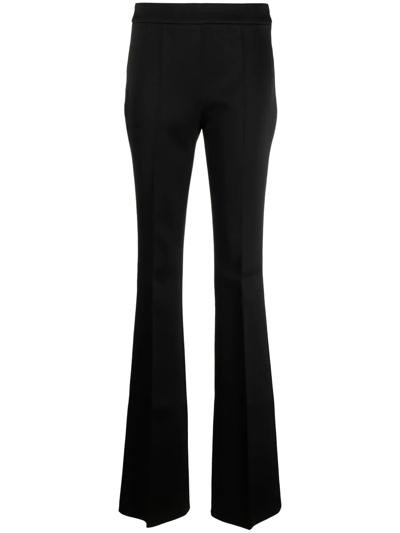 Givenchy Pressed-crease Mid-rise Flared Satin Trousers In Black