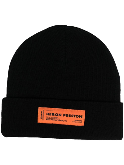 Shop Heron Preston Logo-patch Wool Beanie In Black