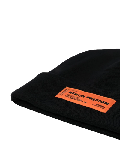 Shop Heron Preston Logo-patch Wool Beanie In Black