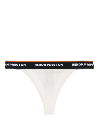 Shop Heron Preston Logo-tape Detail Thong In White