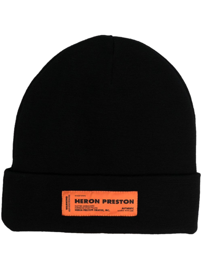 Shop Heron Preston Logo-patch Beanie In Black
