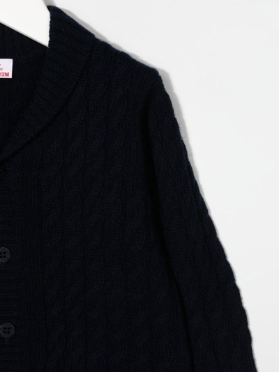 Shop Il Gufo Cable-knit V-neck Cardigan In Blue