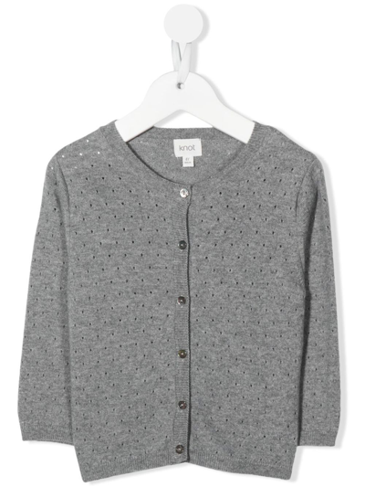 Shop Knot Penny Pointelle-knit Cardigan In Grey