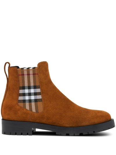 Shop Burberry Suede Chelsea Boots In Brown