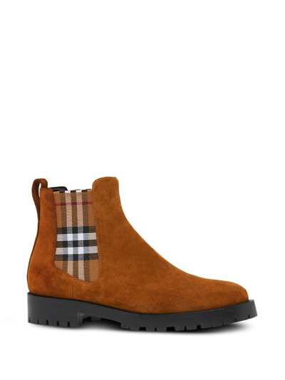 Shop Burberry Suede Chelsea Boots In Brown