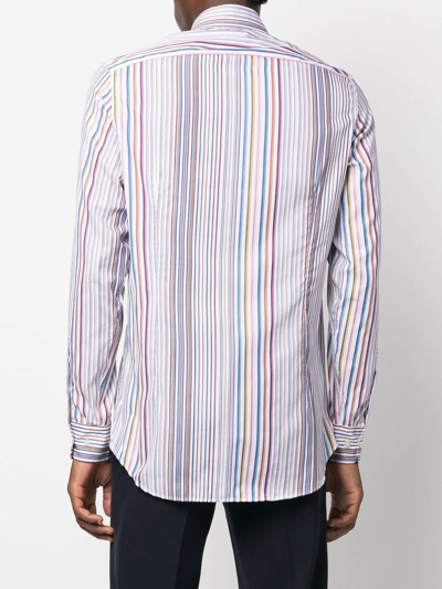 Shop Etro Striped Logo-embroidered Shirt In White
