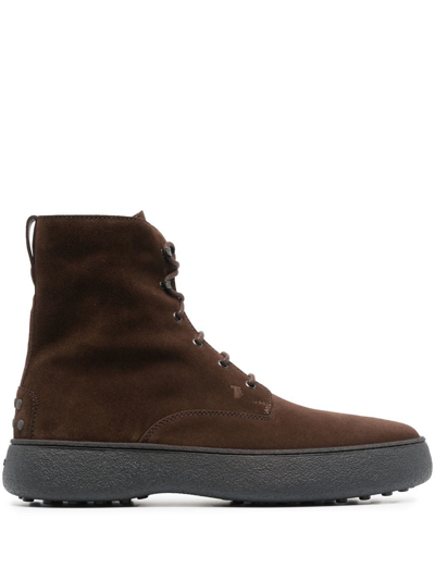 Shop Tod's W.g. Lace-up Leather Boots In Brown