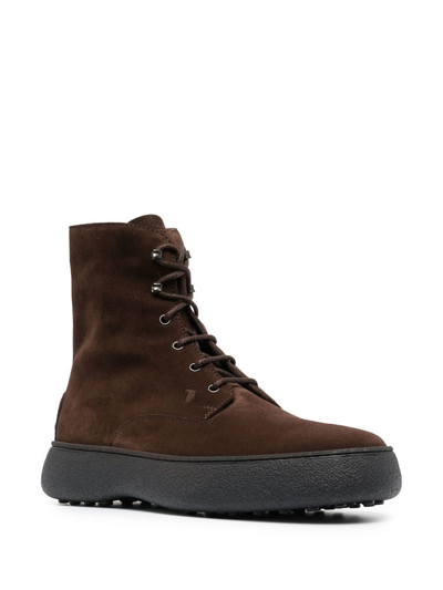 Tod's Striped Suede Ankle Boots With Chunky Rubber Sole For Men In Brown