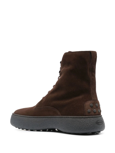 Tod's Striped Suede Ankle Boots With Chunky Rubber Sole For Men In Brown