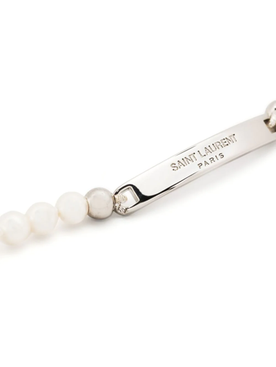 Shop Saint Laurent Logo-engraved Pearl Bracelet In White